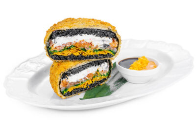 Sushi burger black salmon-shrimp — 1 pc.